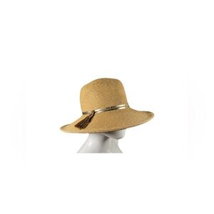 August Hat Company Women’s Wide Brim Sun Hat Fedora Gold Tassel Band Straw Paper